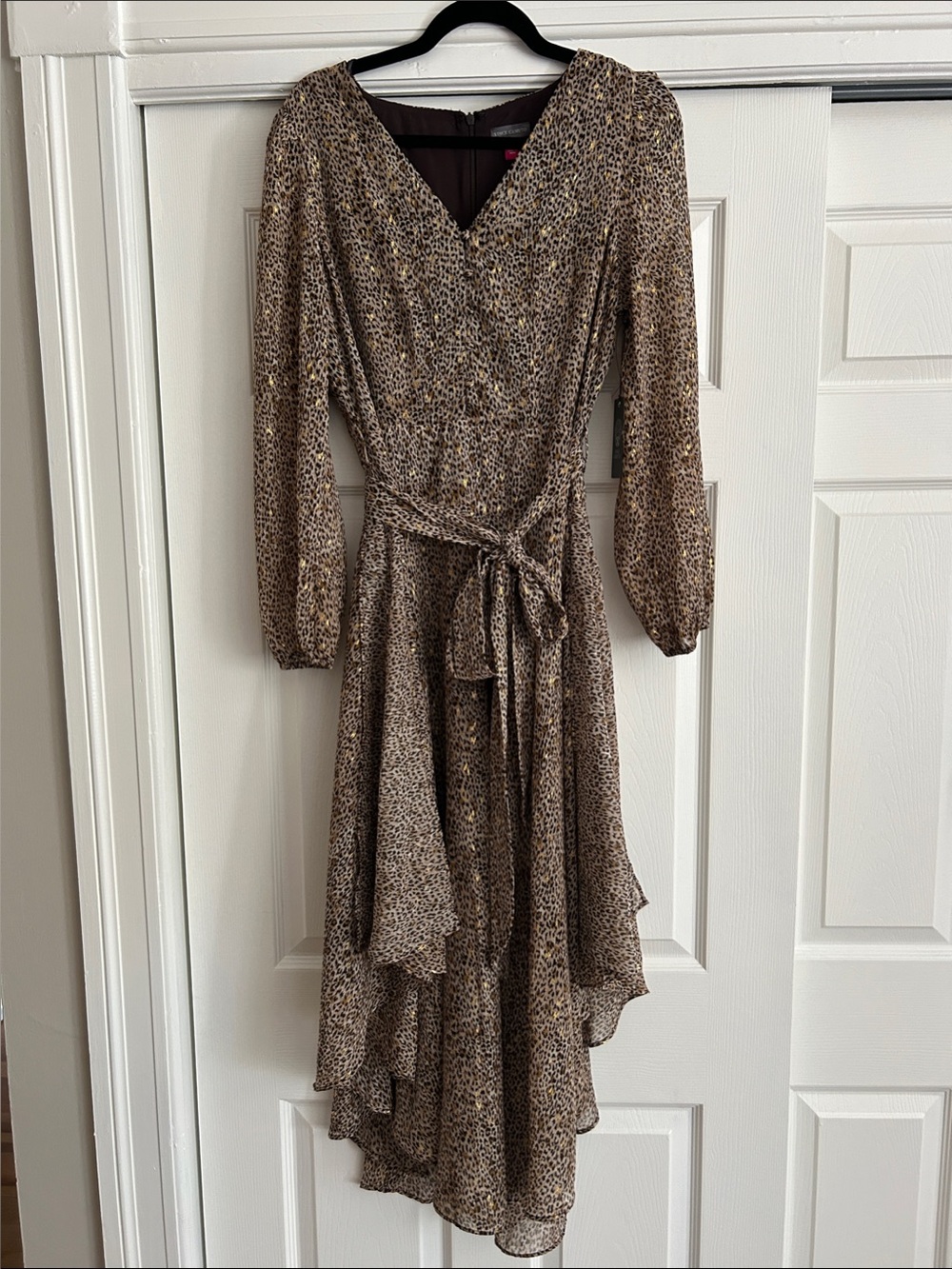 NWT Vince Camuto Brown Leopard-Print High-Low Midi Dress-Sz M